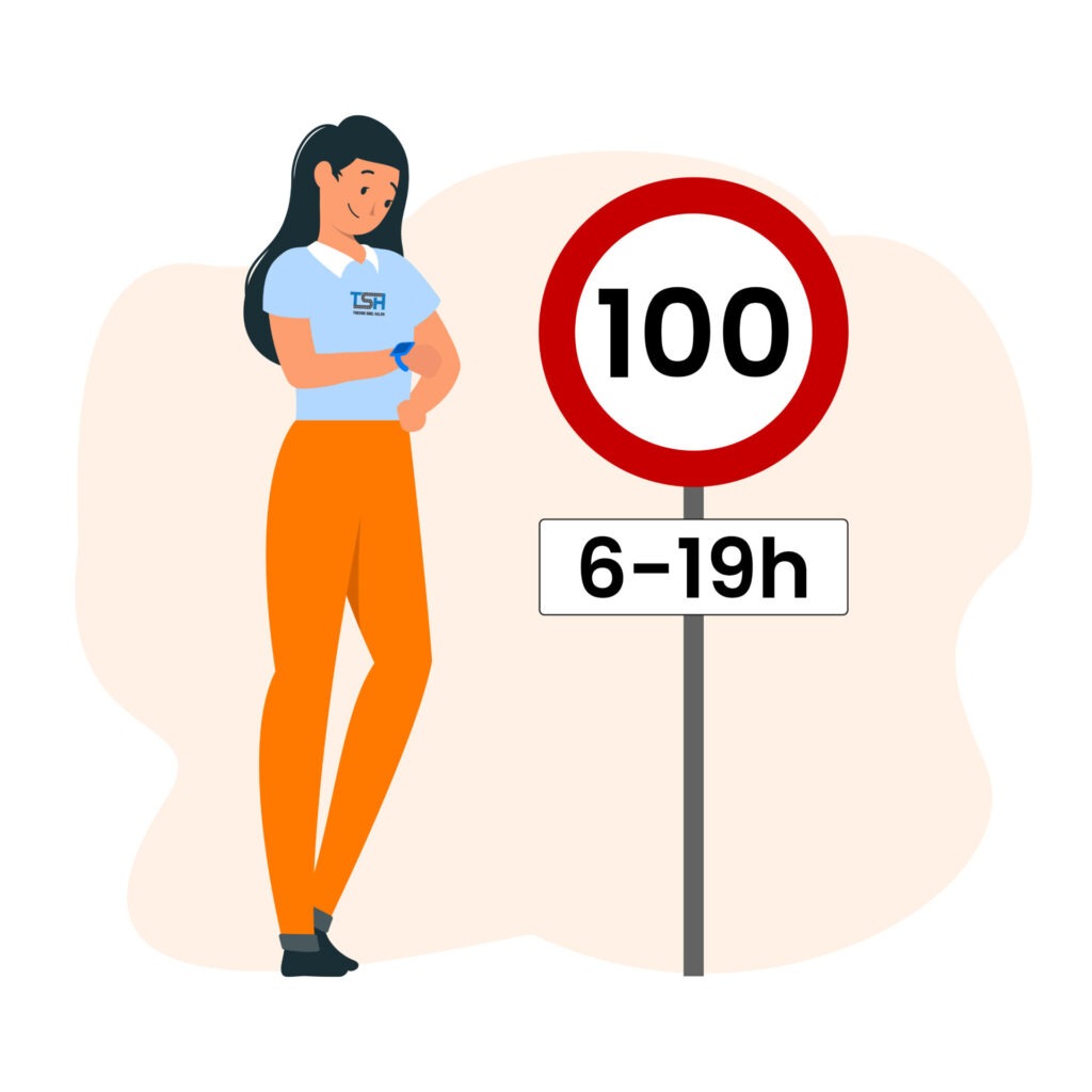 De auto snelweg met tijdstippen 100 km/u tussen 6:00 en 19:00 – snelheid verkeersborden motor