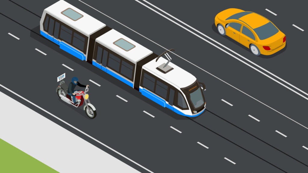 Rechts inhalen van een tram Tram rechts inhalen motor theorie