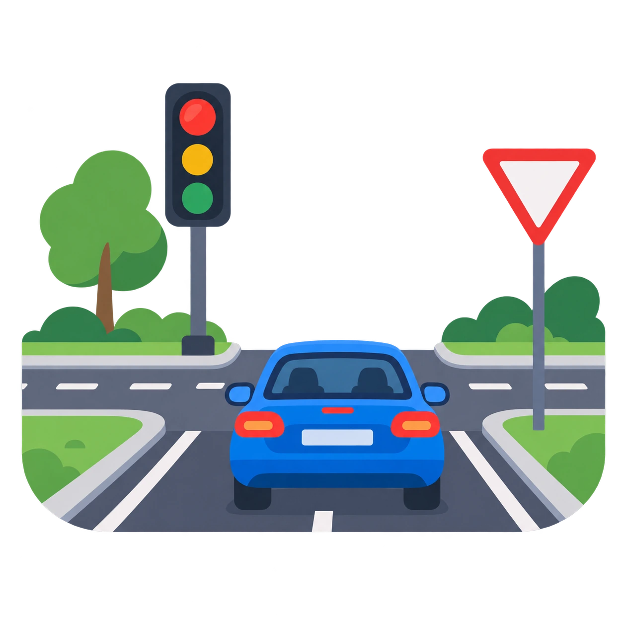 Car in a realistic Dutch traffic situation with a traffic light and priority sign